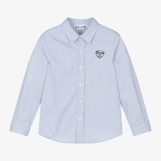 Bonpoint- قميص مقلم قطن لون أزرق للأولاد | Childrensalon