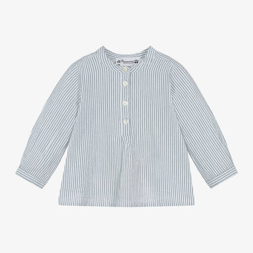 Bonpoint-Boys Blue Striped Cotton Shirt | Childrensalon