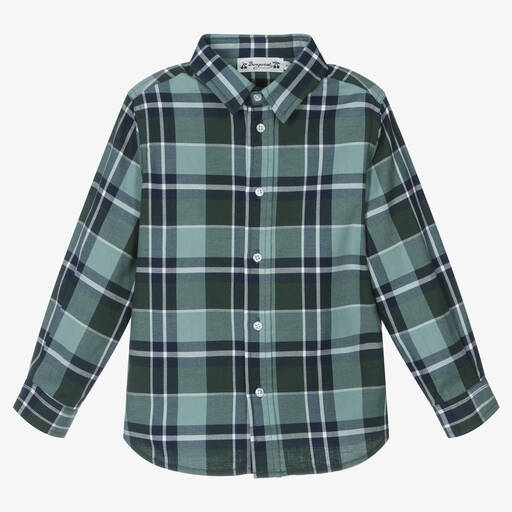 Bonpoint-Boys Green & Blue Cotton Check Shirt | Childrensalon
