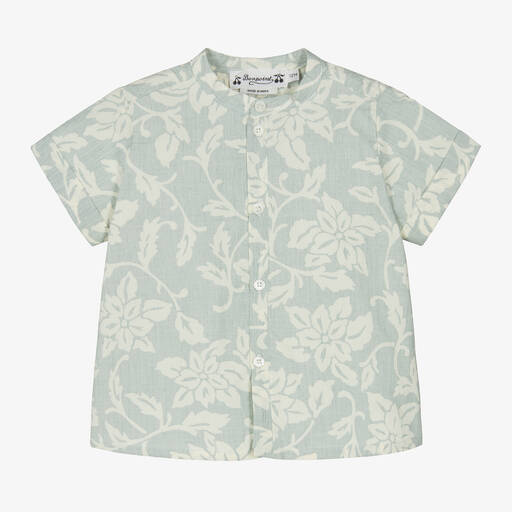 Bonpoint-Boys Green Floral Cotton Shirt | Childrensalon