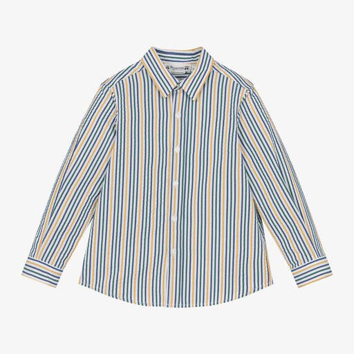 Bonpoint-Boys White Striped Cotton Seersucker Shirt | Childrensalon