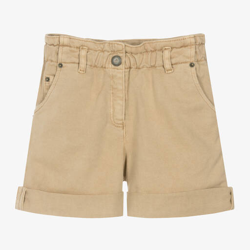 Bonpoint-Girls Beige Cotton Twill Shorts | Childrensalon
