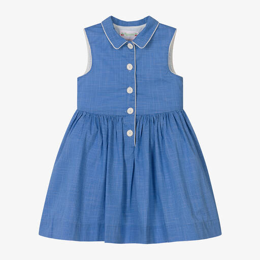 Bonpoint-Girls Blue Check Cotton Dress | Childrensalon