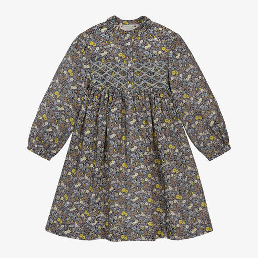 Bonpoint-فستان بطبعة ليبرتي قطن لون كحلي | Childrensalon