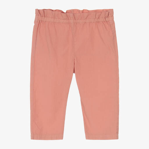 Bonpoint-Girls Coral Pink Cotton Trousers | Childrensalon