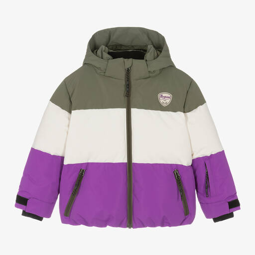 Bonpoint-Girls Green & Purple Down Padded Ski Jacket | Childrensalon