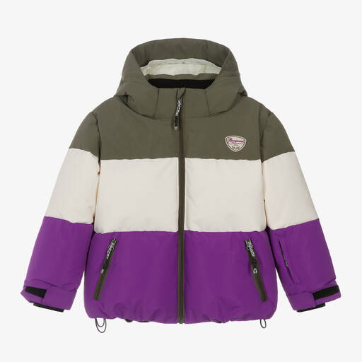 Bonpoint-Girls Green & Purple Padded Ski Jacket | Childrensalon