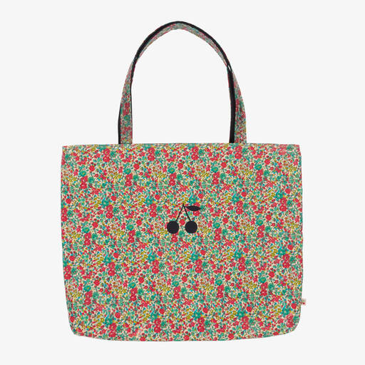 Bonpoint-Красно-зеленая сумка-тоут в цветочек (39см) | Childrensalon