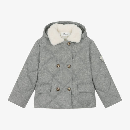 Bonpoint-Girls Grey Quilted Down Padded Jacket | Childrensalon