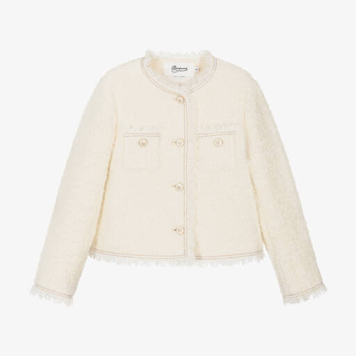 Bonpoint-Girls Ivory Bouclé Tweed Jacket | Childrensalon