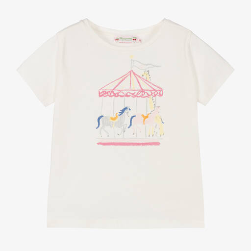 Bonpoint-Girls Ivory Cotton Carousel T-Shirt | Childrensalon