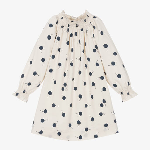 Bonpoint-فستان قطن لون عاجي بطبعة كرز  | Childrensalon