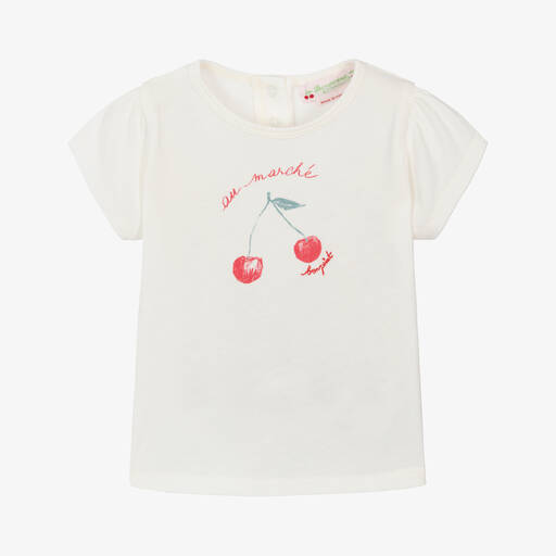 Bonpoint-Girls Ivory Cotton Cherry Print T-Shirt | Childrensalon