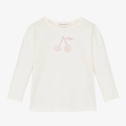 Bonpoint-Girls Ivory Cotton Sequin Cherry T-Shirt | Childrensalon