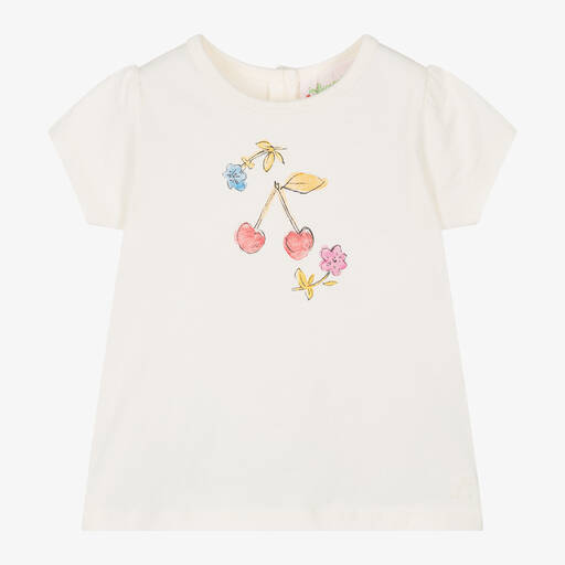 Bonpoint-Girls Ivory Cotton T-Shirt | Childrensalon