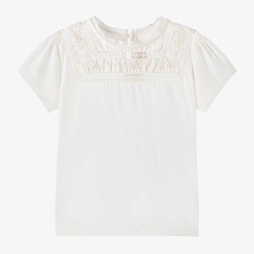 Bonpoint-Girls Ivory Cotton T-Shirt | Childrensalon