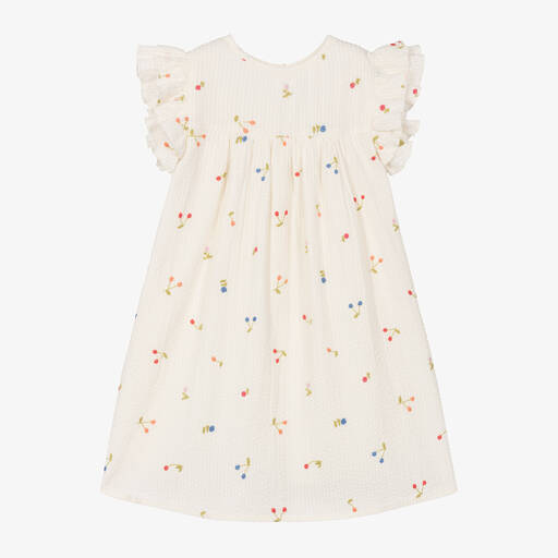 Bonpoint-Кремовое платье в тонкую полоску с вышивкой для девочек | Childrensalon