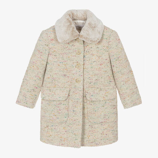 Bonpoint-Girls Ivory Wool & Alpaca Tweed Coat | Childrensalon