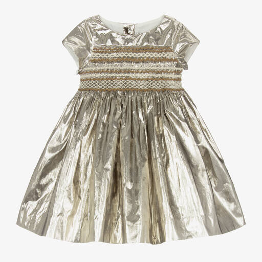 Bonpoint-Handgesmoktes Kleid in Metallicgold | Childrensalon