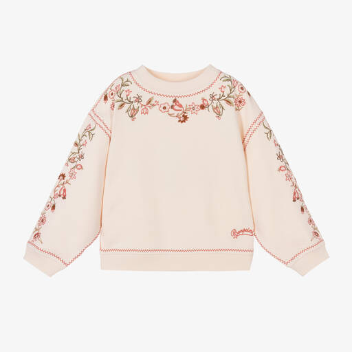 Bonpoint-Girls Pink Embroidered Cotton Sweatshirt | Childrensalon