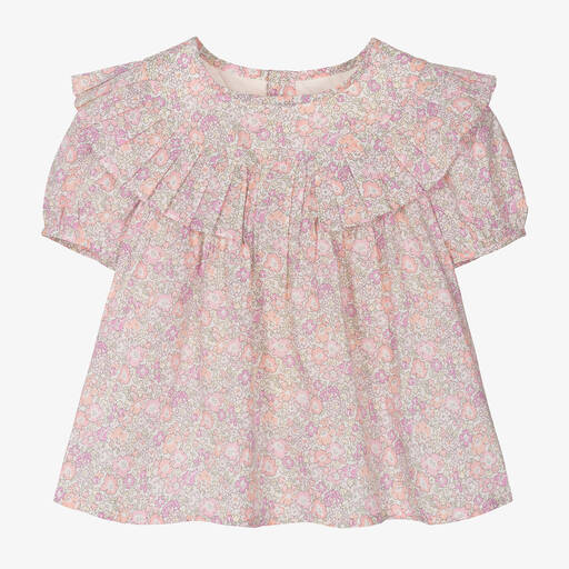 Bonpoint-Girls Pink Floral Cotton Blouse | Childrensalon