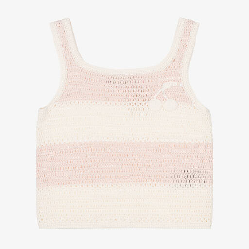 Bonpoint-Girls Pink & Ivory Cotton Crochet Top | Childrensalon