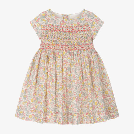 Bonpoint- فستان بطبعة ليبرتي تطريز سموك لون زهري | Childrensalon