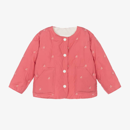 Bonpoint-Girls Pink Padded Cherry Jacket | Childrensalon