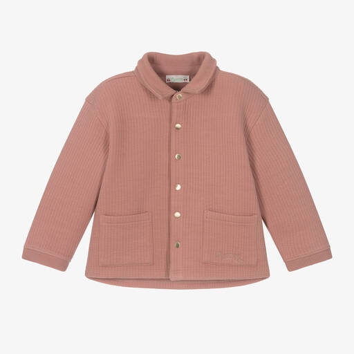 Bonpoint-Girls Pink Ribbed Jersey Jacket | Childrensalon