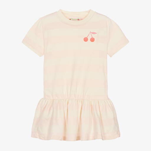 Bonpoint-Girls Pink Stripe Cotton Cherry Dress | Childrensalon