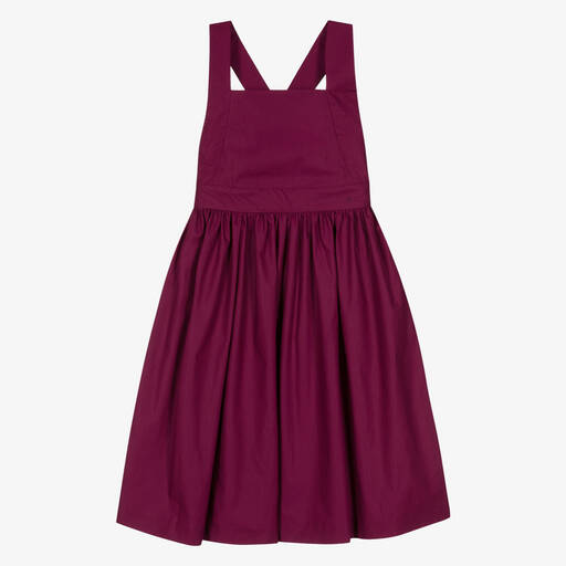 Bonpoint-Girls Purple Cotton Pinafore Dress | Childrensalon