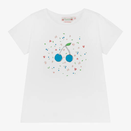 Bonpoint-Girls White Cotton Cherry Print T-shirt | Childrensalon