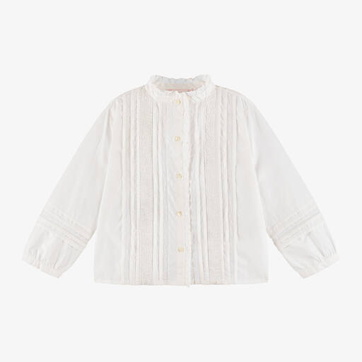 Bonpoint-Girls White Cotton Embroidered Blouse | Childrensalon
