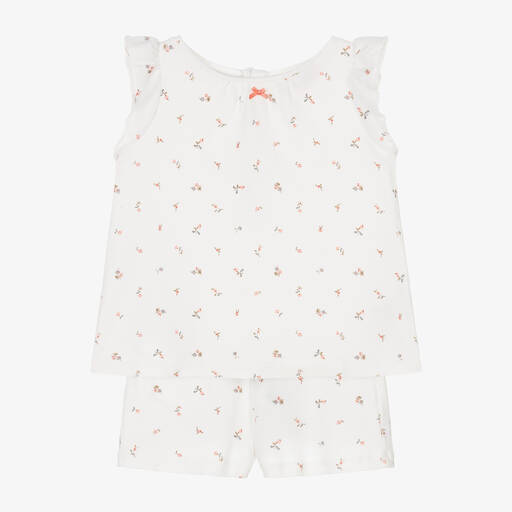 Bonpoint-Girls White Cotton Floral Pyjamas | Childrensalon