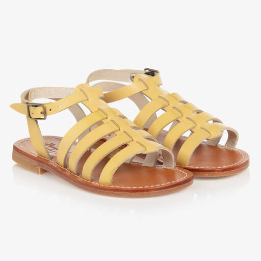 Bonpoint-Girls Yellow Leather Sandals | Childrensalon