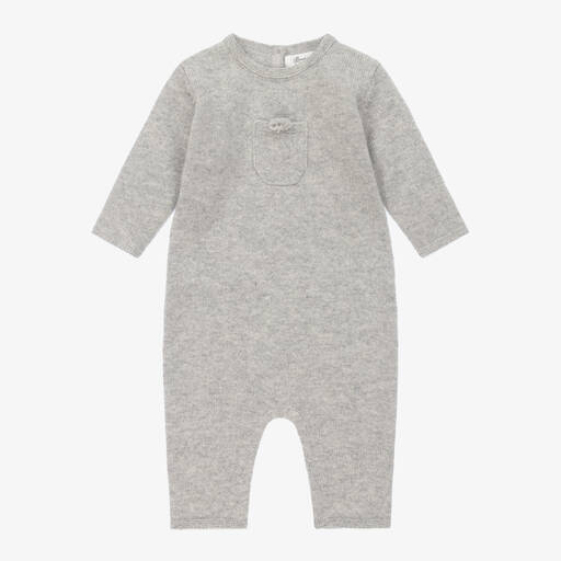 Bonpoint-Grey Cashmere Knit Baby Romper | Childrensalon