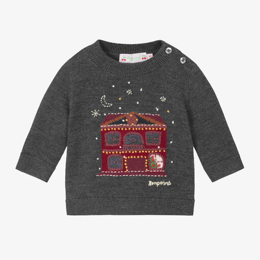Bonpoint-Grey Embroidered Sweater | Childrensalon