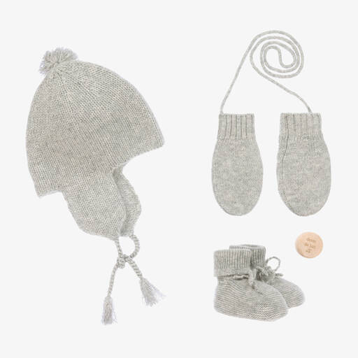 Bonpoint-Grey Knitted Cashmere Baby Gift Set | Childrensalon