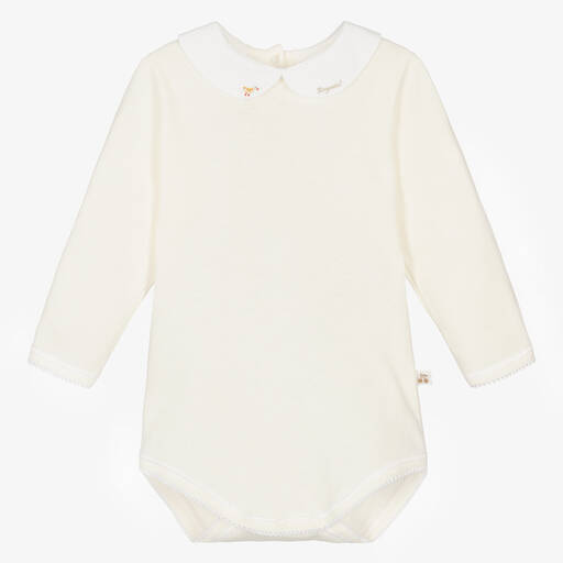 Bonpoint-Ivory Cotton Jersey Bodysuit | Childrensalon