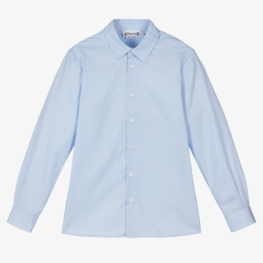 Bonpoint-Teen Boys Blue Cotton Pinstripe Shirt | Childrensalon