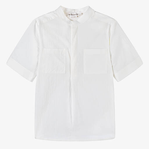 Bonpoint-Teen Boys White Collarless Cotton Shirt | Childrensalon