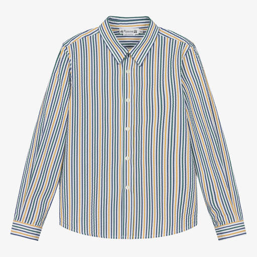 Bonpoint-Teen Boys White Striped Seersucker Shirt | Childrensalon