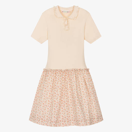 Bonpoint-Teen Girls Beige Floral Cotton Dress | Childrensalon