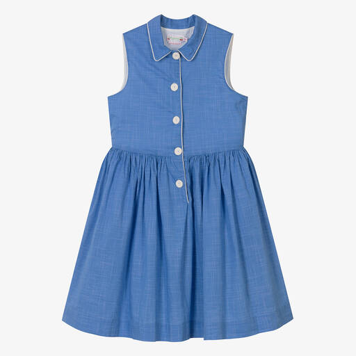 Bonpoint-Teen Girls Blue Check Cotton Dress | Childrensalon