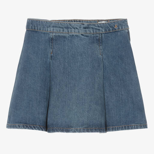 Bonpoint-Голубая джинсовая юбка со складками | Childrensalon
