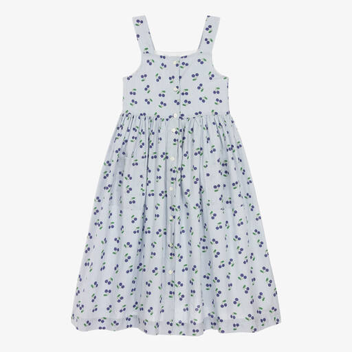 Bonpoint-Teen Girls Blue Stripe & Cherry Cotton Dress | Childrensalon
