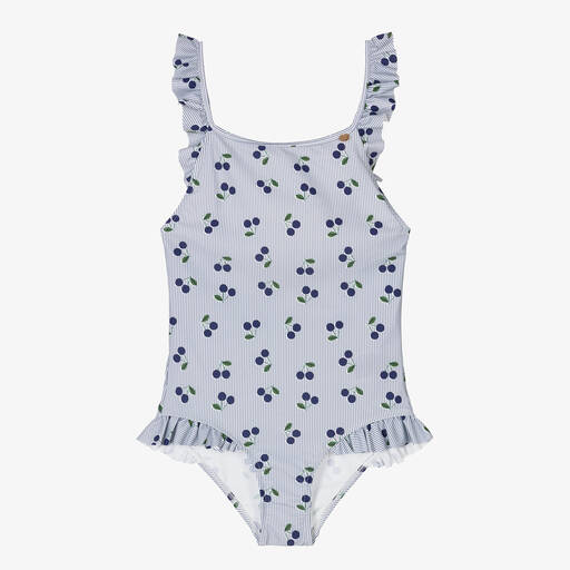 Bonpoint-Teen Girls Blue Stripe & Cherry Print Swimsuit  | Childrensalon