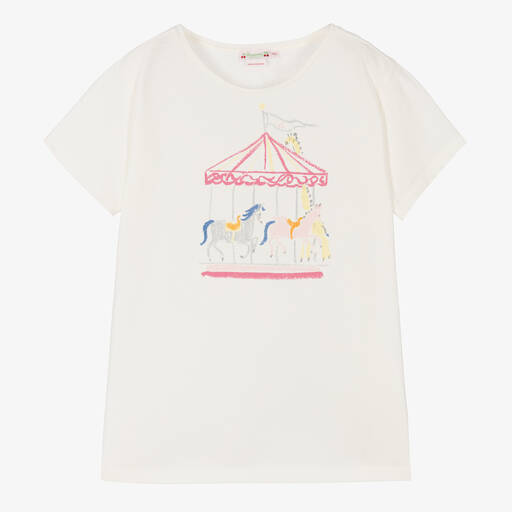 Bonpoint-T-shirt ivoire en coton carrousel ado | Childrensalon