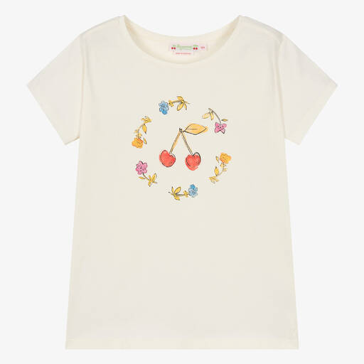 Bonpoint-Teen Girls Ivory Cotton Cherry T-shirt | Childrensalon