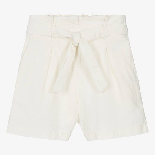 Bonpoint-Teen Girls Ivory Cotton & Linen Belted Shorts | Childrensalon